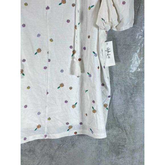 Style & Co Women's Plus Size White Garden Printed Puff-Sleeve Tie-Neck Top SZ 2X - Picture 6 of 10